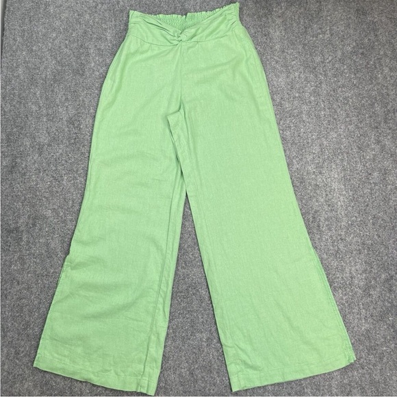 Anthropologie Ban Jara Linen Blend Wide Leg Pants Size Medium Slit Leg Green Med - Picture 1 of 16